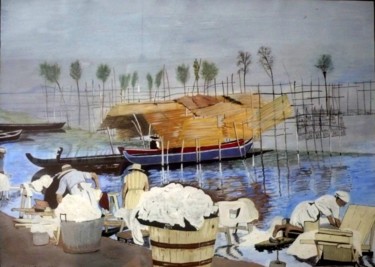 Peinture intitulée "Les lavandières" par Jean Claude Colombano, Œuvre d'art originale, Aquarelle
