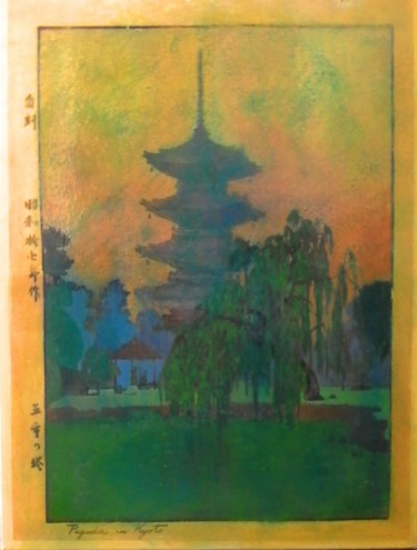 Painting titled "Pagode in Kyoto" by Jean Claude Colombano, Original Artwork, Oil