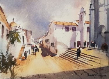 Peinture intitulée "Village Espagnol" par Jean-Claude Coustilieres, Œuvre d'art originale, Aquarelle Monté sur Carton