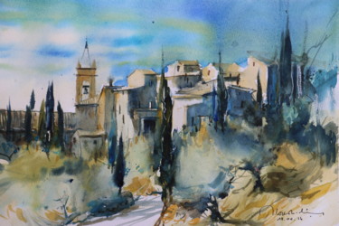 Painting titled "village-de-cortone-…" by Jean-Claude Coustilieres, Original Artwork