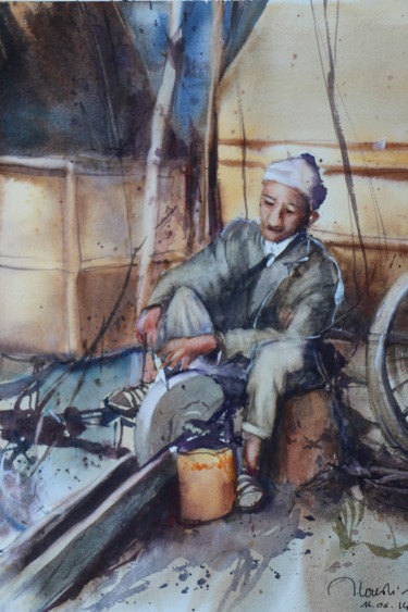 Peinture intitulée "le-remouleur-maroca…" par Jean-Claude Coustilieres, Œuvre d'art originale
