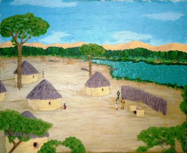 Painting titled "Village" by Slydes, Original Artwork, Acrylic