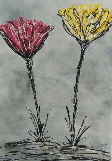 「Fleurs」というタイトルの絵画 Jean-Claude Latourによって, オリジナルのアートワーク, アクリル