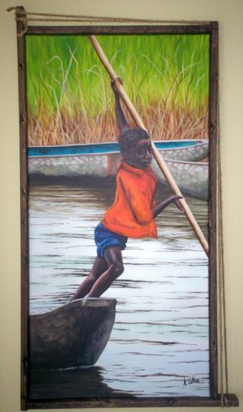 Petit enfant du Bénin Peinture intitulée "Petit enfant du Bén…" par Jean-Claude Latour, Œuvre d'art originale, Huile