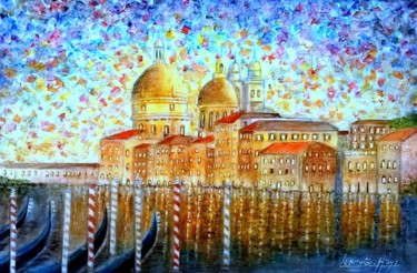 Malerei mit dem Titel "Venise  la  nuit" von Lebreton-Hays, Original-Kunstwerk, Acryl