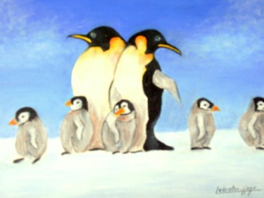 Painting titled "les pingouins emper…" by Lebreton-Hays, Original Artwork, Oil