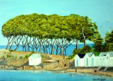 Painting titled "La plage-des-dames…" by Lebreton-Hays, Original Artwork, Oil