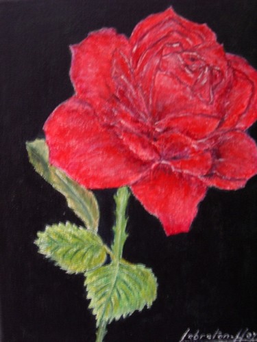Painting titled "Rose rouge" by Lebreton-Hays, Original Artwork, Oil