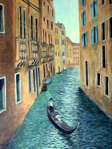 Peinture intitulée "Gondole à Venise" par Lebreton-Hays, Œuvre d'art originale, Huile