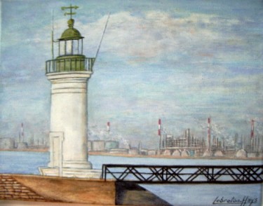 Painting titled "Le phare de Paimboe…" by Lebreton-Hays, Original Artwork, Oil