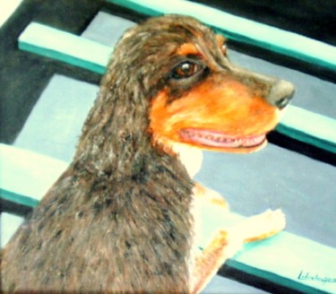 Painting titled "Le chien de mon voi…" by Lebreton-Hays, Original Artwork, Oil