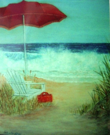 Painting titled "La plage ensoleillée" by Lebreton-Hays, Original Artwork, Oil