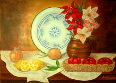 Painting titled "Nature-morte  fleur…" by Lebreton-Hays, Original Artwork, Oil