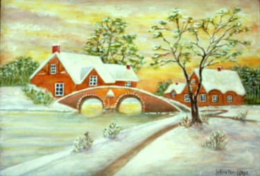 Peinture intitulée "Paysage de neige" par Lebreton-Hays, Œuvre d'art originale, Huile