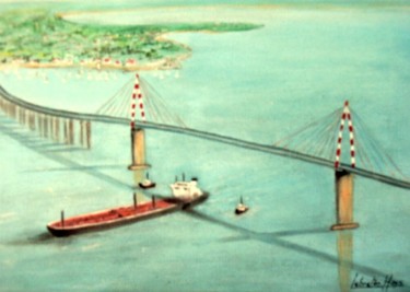 Peinture intitulée "Le pont de St-Nazai…" par Lebreton-Hays, Œuvre d'art originale, Huile