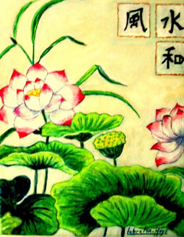 Painting titled "les lotus" by Lebreton-Hays, Original Artwork, Acrylic