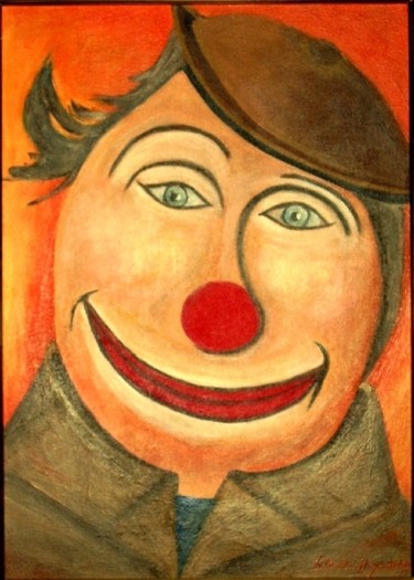 Painting titled "Le clown ; le père ." by Lebreton-Hays, Original Artwork, Acrylic