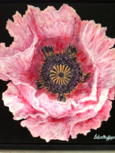 Painting titled "le pavot rose" by Lebreton-Hays, Original Artwork, Acrylic