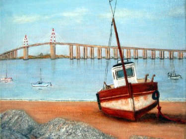 Painting titled "le bateau de pêche…" by Lebreton-Hays, Original Artwork, Acrylic