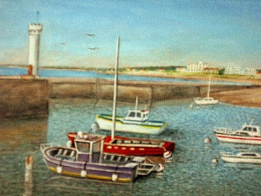 Painting titled "le port de St-Miche…" by Lebreton-Hays, Original Artwork, Acrylic