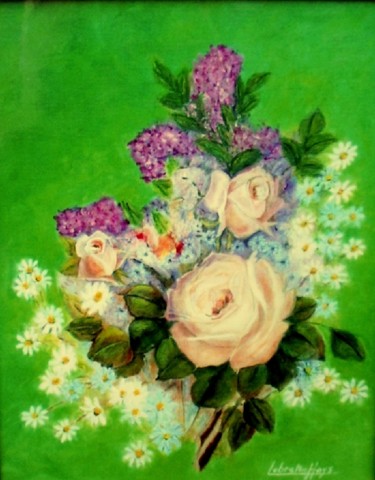Painting titled "Bouquet de fleurs" by Lebreton-Hays, Original Artwork, Acrylic