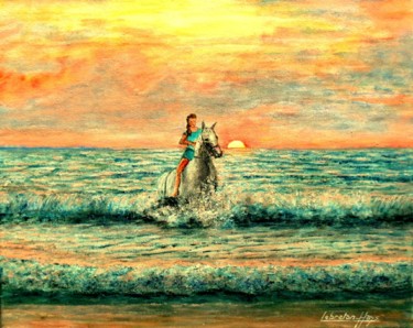 Painting titled "la-mer et la cavali…" by Lebreton-Hays, Original Artwork, Acrylic