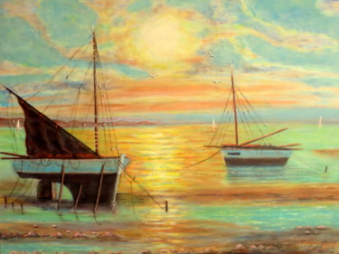 Peinture intitulée "coucher de  soleil…" par Lebreton-Hays, Œuvre d'art originale, Acrylique