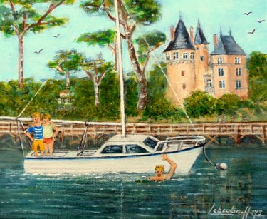 Painting titled "le  port  de  Porni…" by Lebreton-Hays, Original Artwork, Acrylic