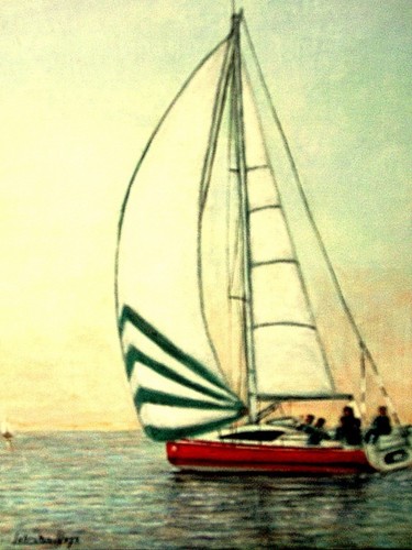 Malerei mit dem Titel "le  voilier  en pro…" von Lebreton-Hays, Original-Kunstwerk, Acryl