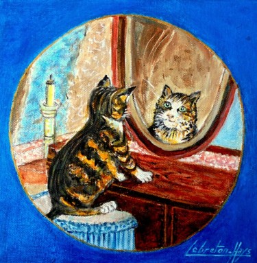 Painting titled "le  chat  et  le  m…" by Lebreton-Hays, Original Artwork, Acrylic