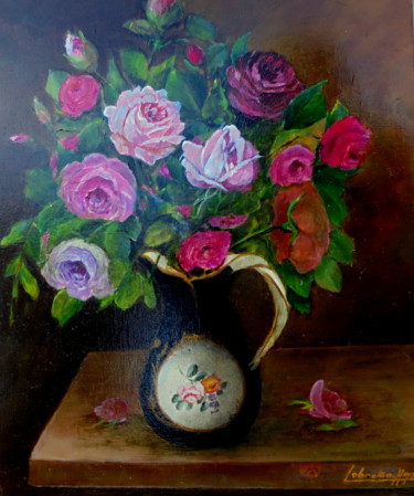 Painting titled "Bouquet  de  fleurs" by Lebreton-Hays, Original Artwork, Oil