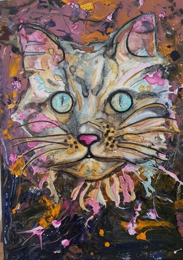 Peinture intitulée "Le chat" par Jean Claude Michel, Œuvre d'art originale, Acrylique Monté sur Châssis en bois