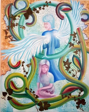 Painting titled "L'Ange gardien" by Jean Claude Michel, Original Artwork, Acrylic Mounted on Wood Stretcher frame