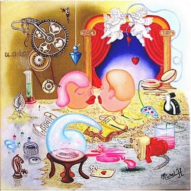Painting titled "Mécanique Sublimina…" by Jean Claude Michel, Original Artwork, Oil Mounted on Wood Stretcher frame
