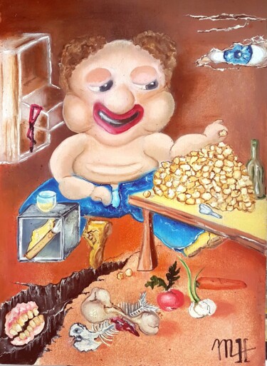 Painting titled "La Gourmandise" by Jean Claude Michel, Original Artwork, Oil