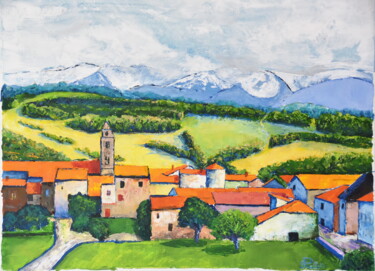 Peinture intitulée "Village pyrénéen" par Jean-Claude Pelletier, Œuvre d'art originale, Acrylique