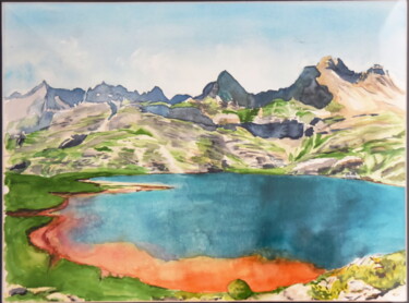 Painting titled "Lac d'Eastens" by Jean-Claude Pelletier, Original Artwork, Watercolor Mounted on Cardboard