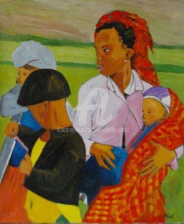 Pintura titulada "Birmanie - jeunes f…" por Jean-Claude Penet, Obra de arte original, Acrílico Montado en Bastidor de camill…