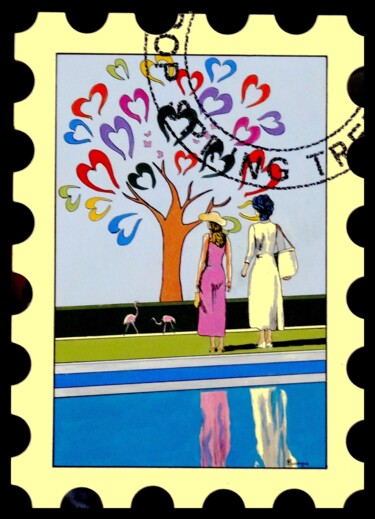 Malerei mit dem Titel "POP SPRING TREE" von Jean Claude Quivogne, Original-Kunstwerk, Acryl