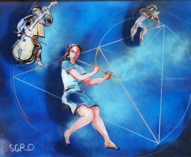 Malarstwo zatytułowany „La flutiste” autorstwa Jean-Claude Sgro, Oryginalna praca, Akryl Zamontowany na Drewniana rama noszy