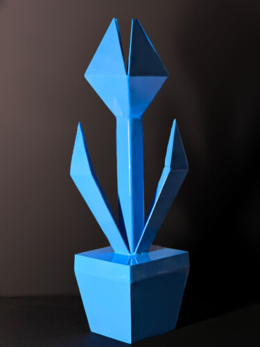 Sculptuur getiteld "Tulipe bleu ciel" door Jean-Claude Singla, Origineel Kunstwerk, Metalen