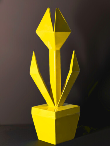 Sculpture titled "Tulipe jaune" by Jean-Claude Singla, Original Artwork, Metals