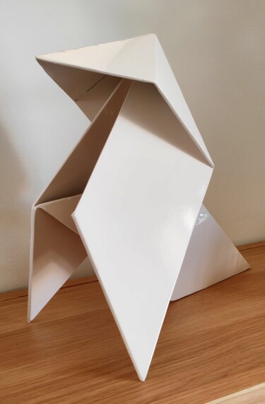 Скульптура под названием "Cocotte origami coq…" - Jean-Claude Singla, Подлинное произведение искусства, Металлы