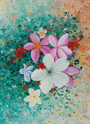 Картина под названием "Fleurs peï" - Jean-Claude Sylvain, Подлинное произведение искусства, Акрил Установлен на Деревянная р…