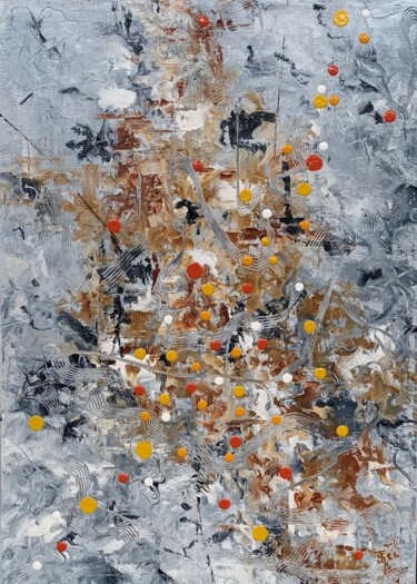 Painting titled "Pastilles 1" by Jean-Claude Sylvain, Original Artwork, Oil Mounted on Wood Stretcher frame