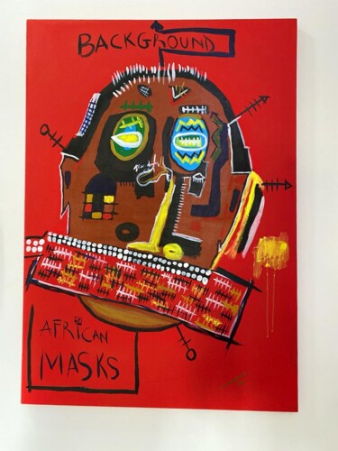 Malerei mit dem Titel "Africa Mask" von Jean-Daniel Oli, Original-Kunstwerk, Acryl