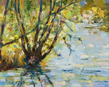 Painting titled "Riverbank at Saint-…" by Jean David, Original Artwork, Oil