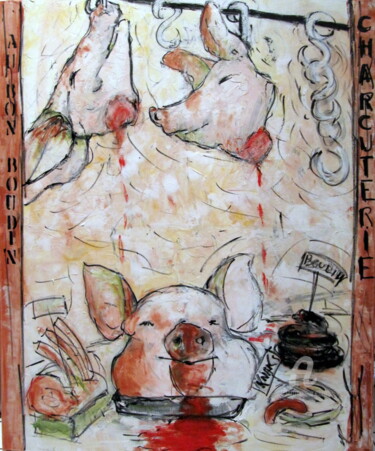 Painting titled "Au bon boudin - La…" by Jean Edmond Tropet, Original Artwork, Acrylic Mounted on Wood Stretcher frame