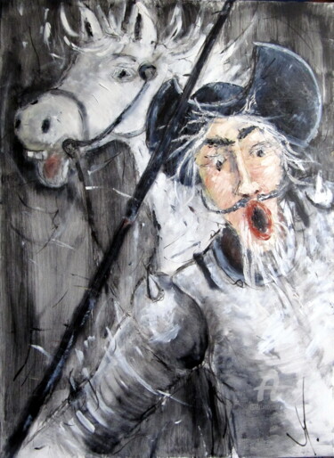 Peinture intitulée "Rossinante et Don Q…" par Jean Edmond Tropet, Œuvre d'art originale, Autre