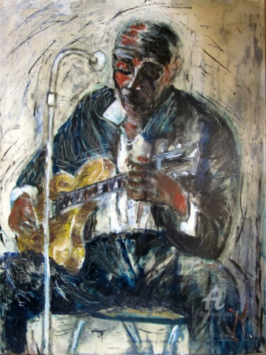 Pintura titulada "BLUE JAZZ, guitaris…" por Jean Edmond Tropet, Obra de arte original, Oleo